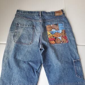 Vintage Y2K Platinum FUBU Jeans Mens 38x27 Blue Baggy Distressed Graphic Pocket